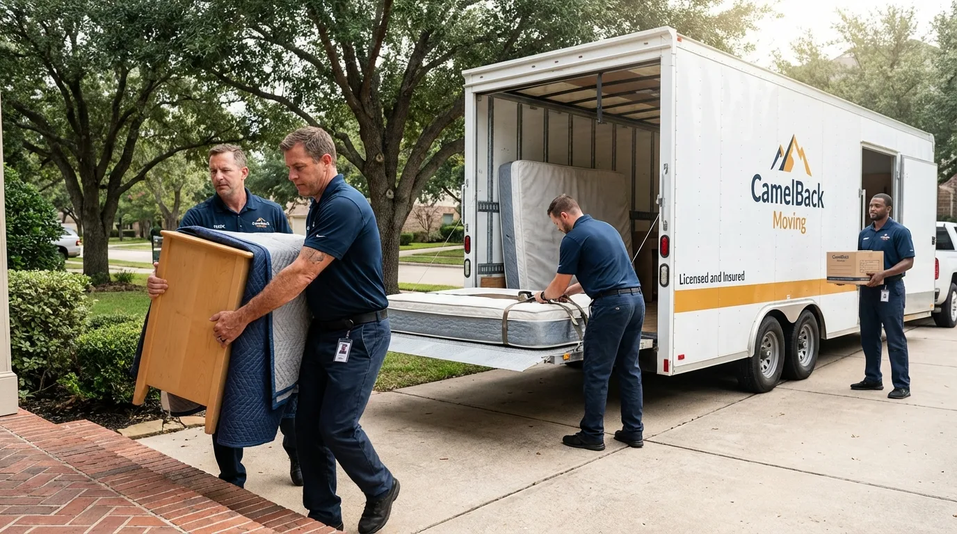 Crew loading residential truck for cross-state move from Washington, IL