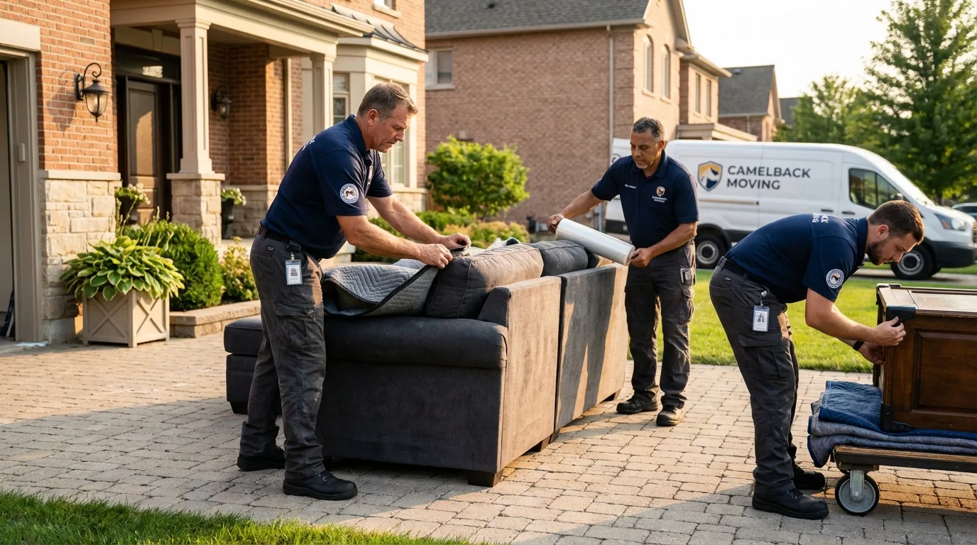 Large estate moving crew wrapping furniture in Washington, IL
